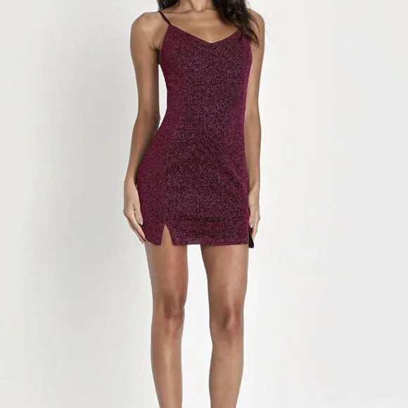 NWT Lulus Vamped Up Magenta Sparkly Sleeveless Mini Dress​ - Picture 2 of 8